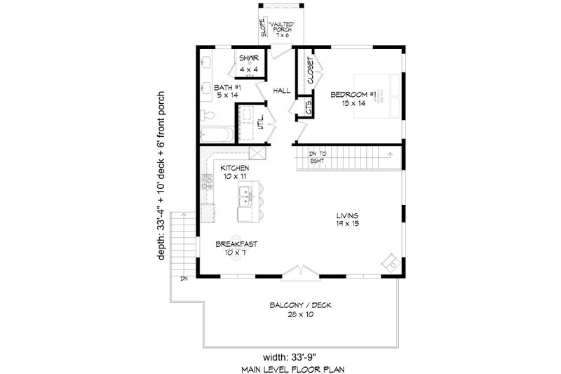 House Blueprint - Floor Plan - Main Floor for Country House Plan #932-1123 - 1 bed, 2 bath