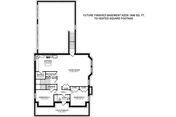 Floor Plan - Lower Floor for Farmhouse House Plan #1060-44 - 6 bed, 3.5 bath
