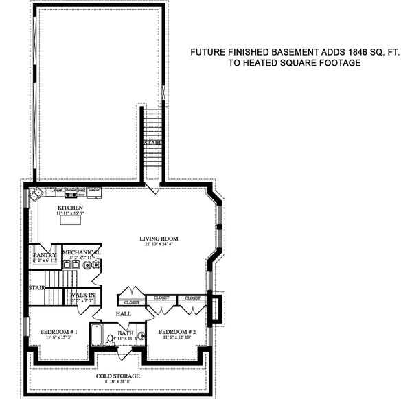 House Blueprint - Farmhouse Floor Plan - Lower Floor Plan #1060-44