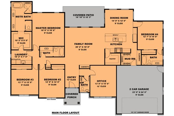 Floor Plan - Main Floor for Craftsman House Plan #1111-16 - 4 bed, 3.5 bath