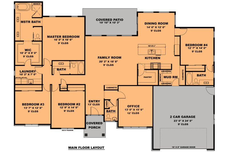 House Blueprint - Floor Plan - Main Floor for Craftsman House Plan #1111-16 - 4 bed, 3.5 bath