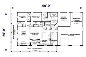 Floor Plan - Main Floor for Barndominium House Plan #44-291 - 3 bed, 2.5 bath