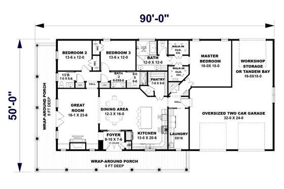 Floor Plan - Main Floor for Barndominium House Plan #44-291 - 3 bed, 2.5 bath
