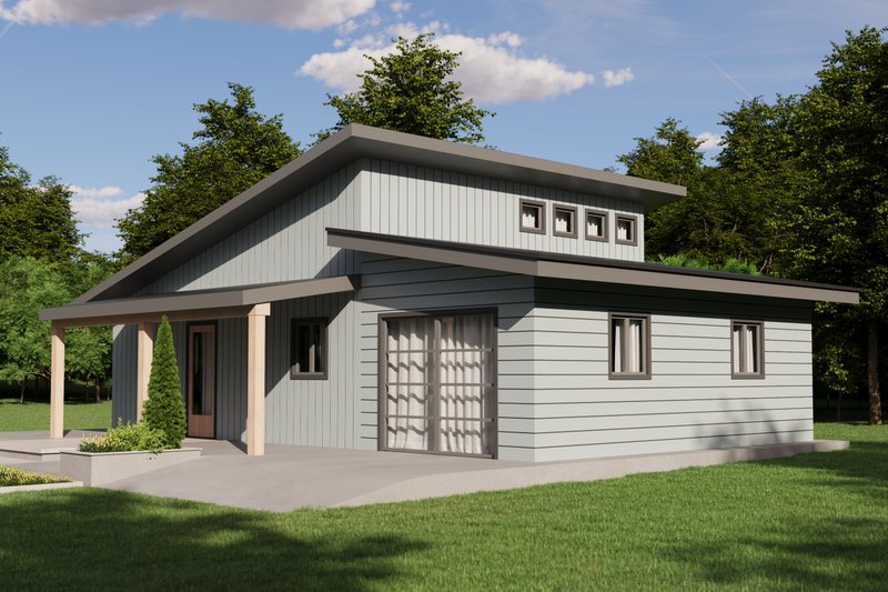 House Blueprint - Exterior - Front Elevation 4 for Modern House Plan #1106-167, 1 bath