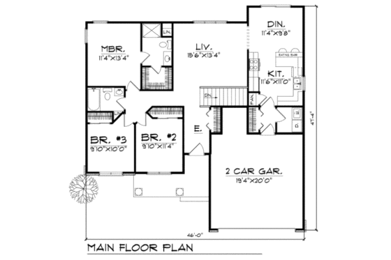 Floor Plan - Main Floor for Traditional House Plan #70-106 - 3 bed, 2 bath