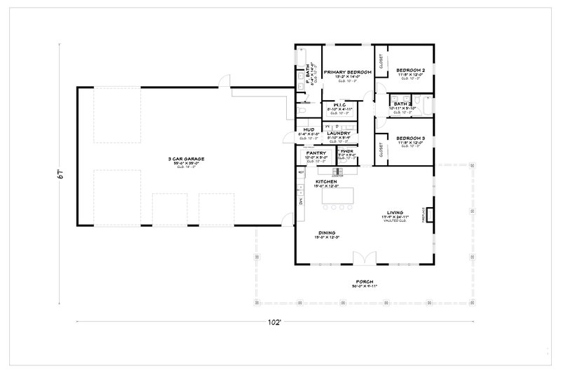 House Plan Design - Floor Plan - Main Floor for Barndominium House Plan #1112-23 - 3 bed, 2.5 bath
