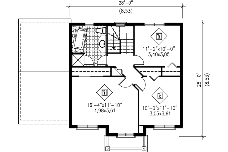 Architectural House Design - Floor Plan - Upper Floor for Colonial House Plan #25-259 - 3 bed, 1.5 bath