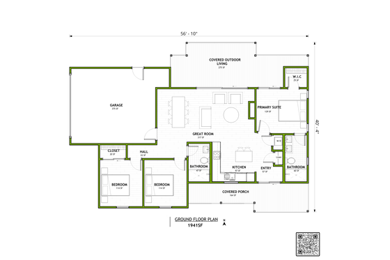 Floor Plan - Main Floor for Adobe / Southwestern House Plan #1106-16 - 3 bed, 2 bath
