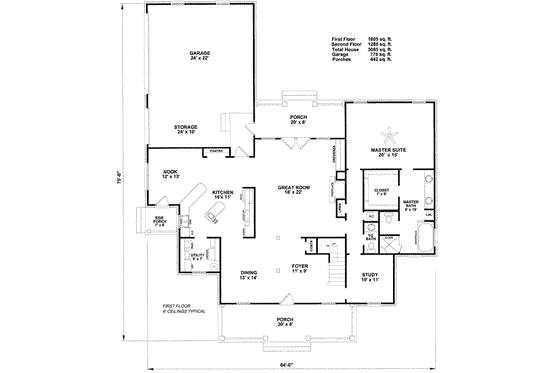 Floor Plan - Main Floor for Country House Plan #14-224 - 4 bed, 3.5 bath