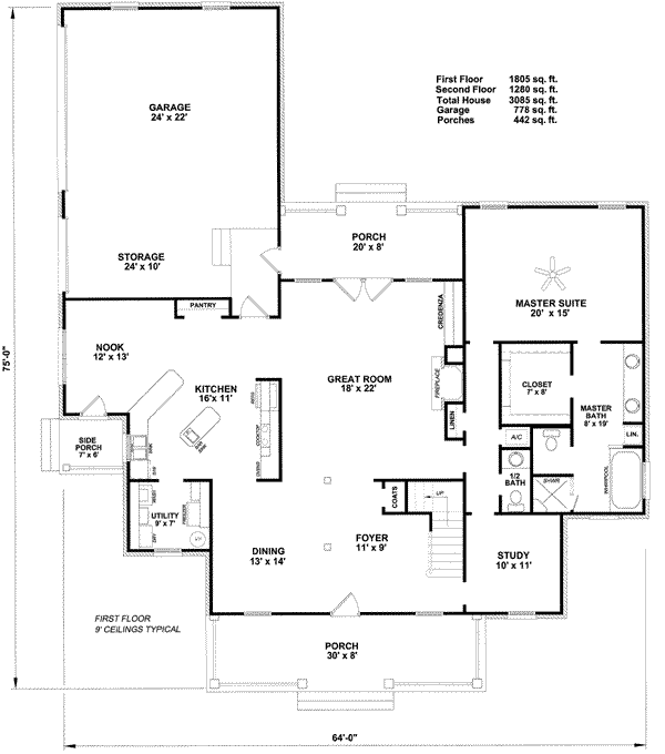 Country Floor Plan - Main Floor Plan #14-224