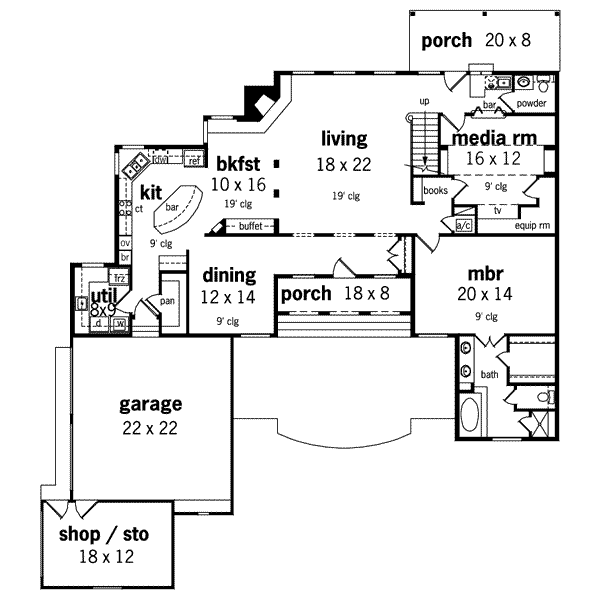 House Plan Design - European Floor Plan - Main Floor Plan #45-160