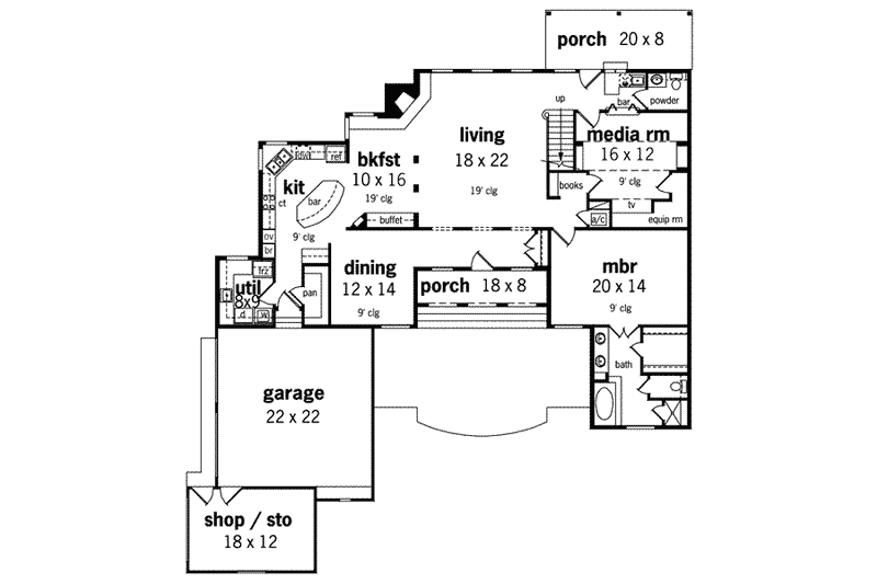 Home Plan - Floor Plan - Main Floor for European House Plan #45-160 - 4 bed, 4.5 bath