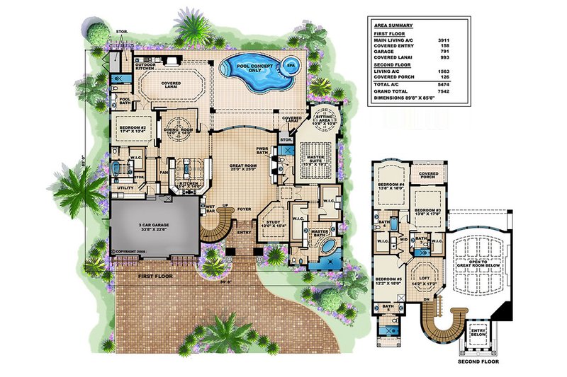Home Plan - Floor Plan - Main Floor for Mediterranean House Plan #27-503 - 5 bed, 7 bath
