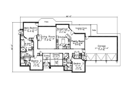 Floor Plan - Main Floor for European House Plan #52-234 - 3 bed, 3.5 bath