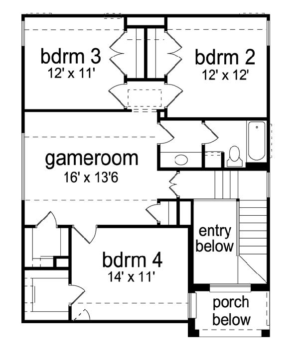 Traditional Floor Plan - Upper Floor Plan #84-573
