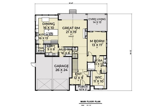 Floor Plan - Main Floor for Farmhouse House Plan #1070-134 - 3 bed, 3.5 bath