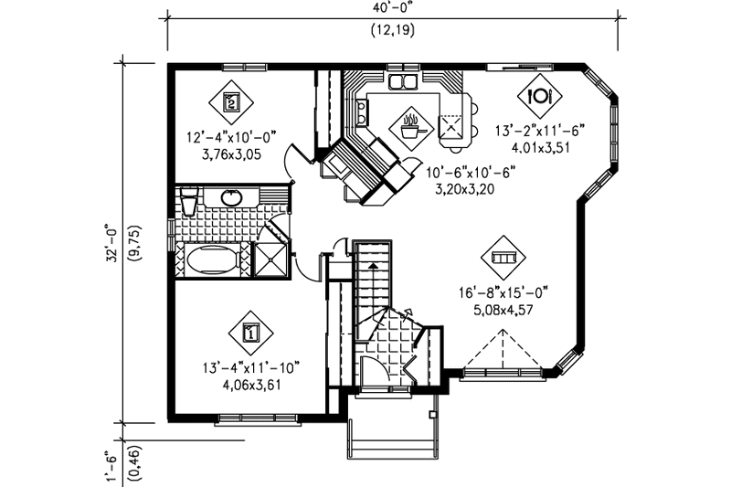 Dream House Plan - Floor Plan - Main Floor for Traditional House Plan #25-171 - 2 bed, 1 bath