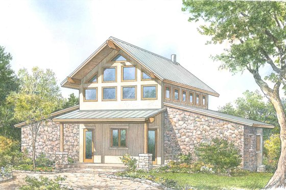 Exterior - Front Elevation for Contemporary House Plan #140-161 - 2 bed, 2.5 bath