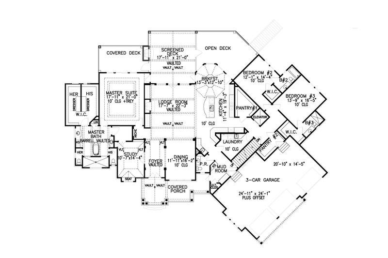 House Blueprint - Floor Plan - Main Floor for Ranch House Plan #54-445 - 3 bed, 3.5 bath