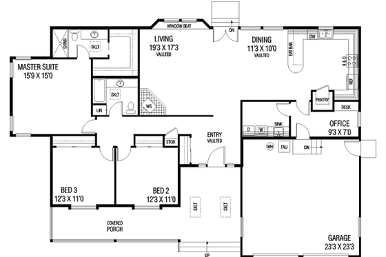 Floor Plan - Main Floor for Ranch House Plan #60-440 - 3 bed, 2 bath