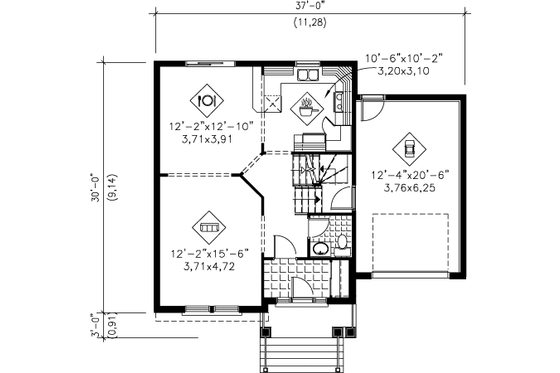 Floor Plan - Main Floor for European House Plan #25-4168 - 3 bed, 1.5 bath