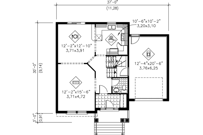 House Plan Design - Floor Plan - Main Floor for European House Plan #25-4168 - 3 bed, 1.5 bath