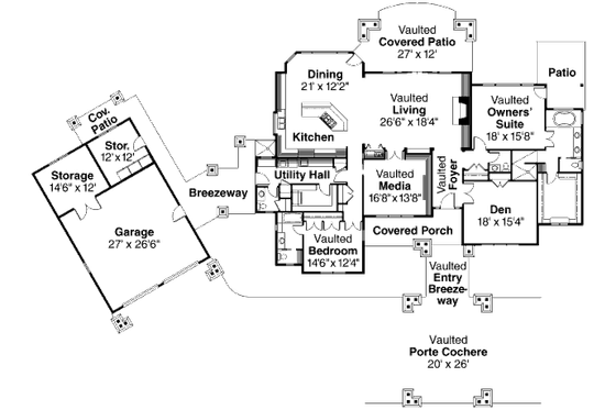 Floor Plan - Main Floor for Craftsman House Plan #124-704 - 2 bed, 3 bath