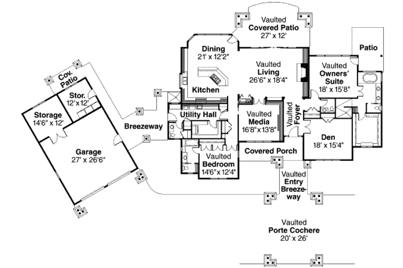 Architectural House Design - Floor Plan - Main Floor for Craftsman House Plan #124-704 - 2 bed, 3 bath