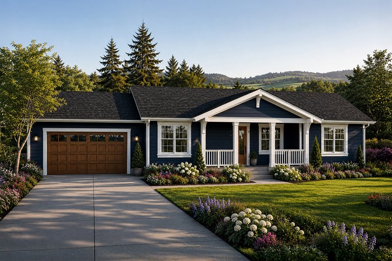 Home Plan - Exterior - Front Elevation 2 for Ranch House Plan #124-1470 - 3 bed, 2 bath