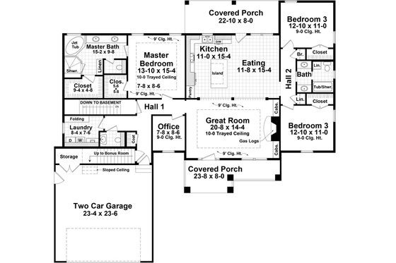Floor Plan - Main Floor for Craftsman House Plan #21-387 - 3 bed, 2.5 bath