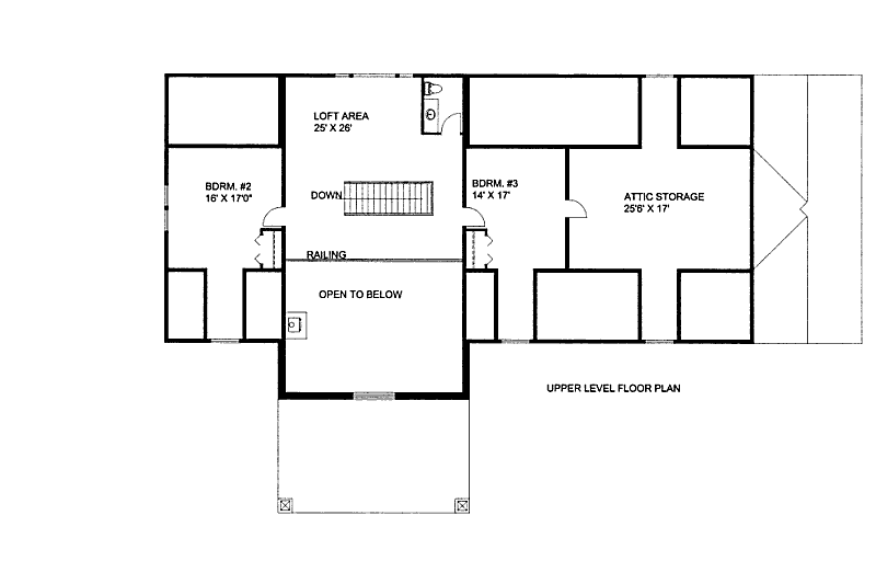 House Blueprint - Floor Plan - Upper Floor for Bungalow House Plan #117-621 - 3 bed, 2.5 bath