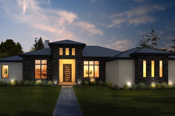 Exterior - Front Elevation 3 for Modern House Plan #1110-21 - 4 bed, 3.5 bath