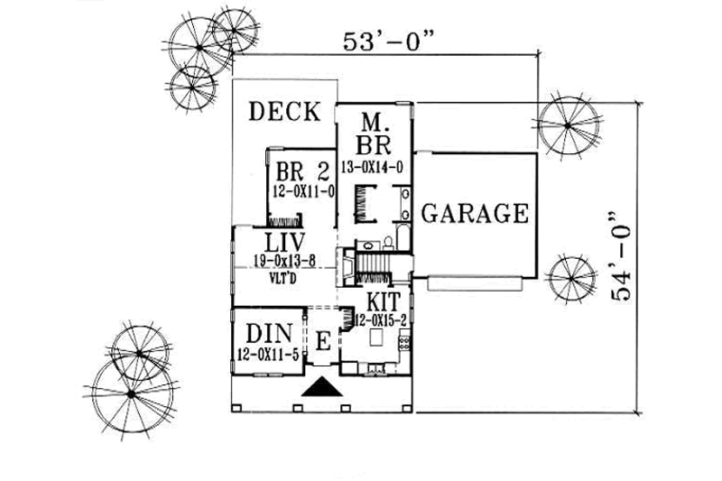 House Blueprint - Floor Plan - Main Floor for Bungalow House Plan #50-223 - 2 bed, 1 bath