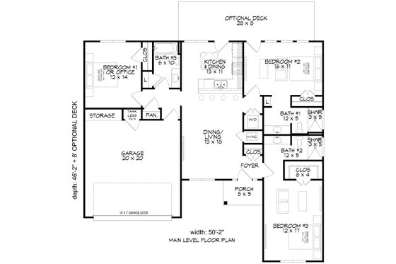 Floor Plan - Main Floor for Craftsman House Plan #932-1038 - 3 bed, 3 bath