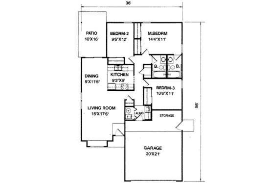 Floor Plan - Main Floor for Traditional House Plan #116-206 - 3 bed, 2 bath