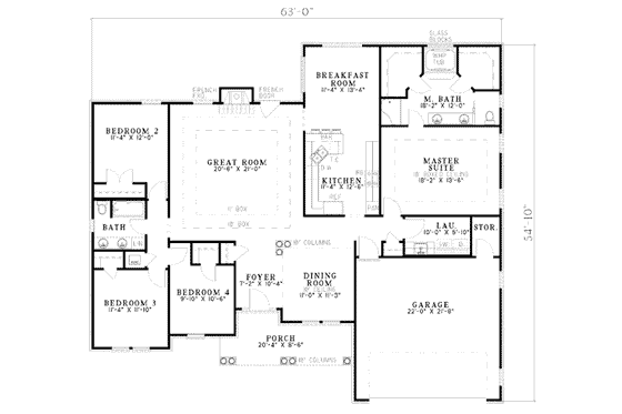 Floor Plan - Main Floor for Traditional House Plan #17-455 - 4 bed, 2 bath