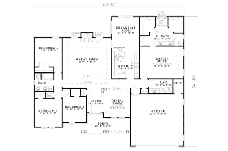 House Plan Design - Floor Plan - Main Floor for Traditional House Plan #17-455 - 4 bed, 2 bath