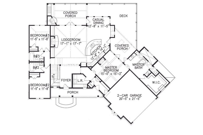 House Blueprint - Floor Plan - Main Floor for Craftsman House Plan #54-493 - 3 bed, 3 bath