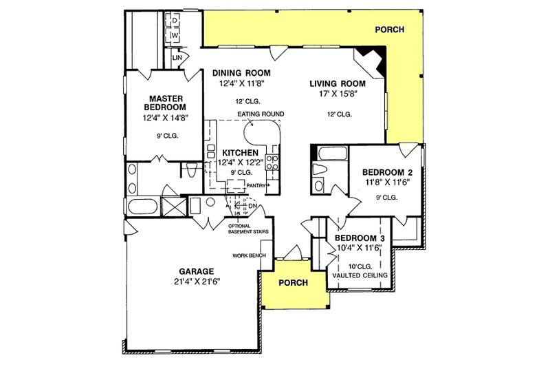 House Blueprint - Floor Plan - Main Floor for Traditional House Plan #20-118 - 3 bed, 2 bath