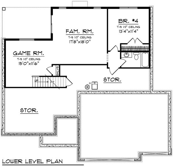 House Blueprint - Traditional Floor Plan - Lower Floor Plan #70-1525