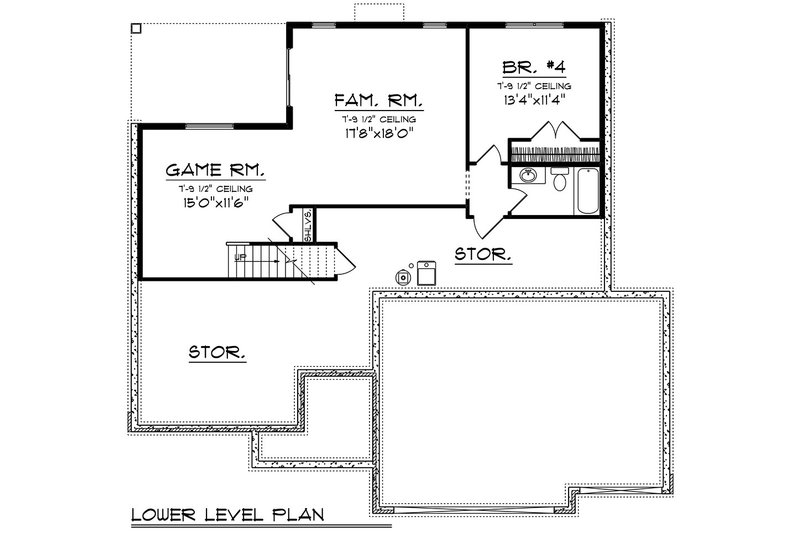 House Blueprint - Floor Plan - Lower Floor for Traditional House Plan #70-1525 - 4 bed, 3 bath