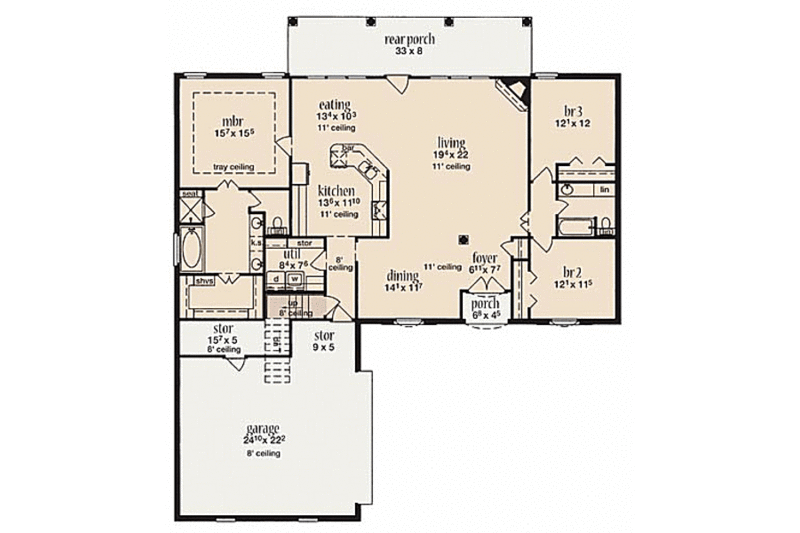 European Style House Plan - 3 Beds 2 Baths 2255 Sq/Ft Plan #36-490 ...