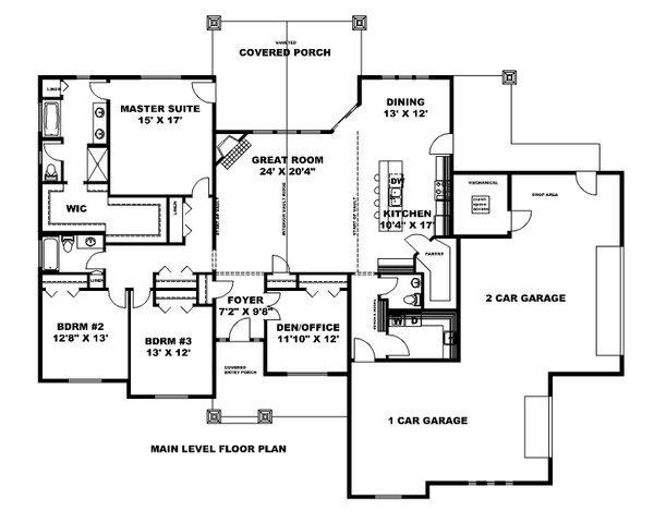 Architectural House Design - Ranch Floor Plan - Main Floor Plan #117-940