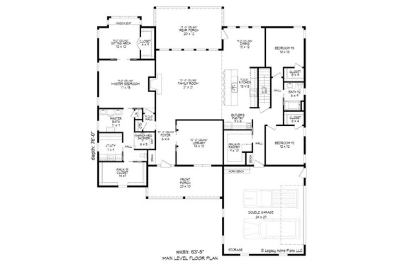 Floor Plan - Main Floor for Southern House Plan #932-949 - 3 bed, 2 bath