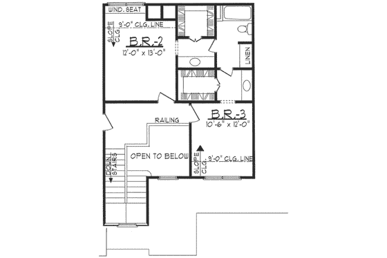 Floor Plan - Upper Floor for Traditional House Plan #62-141 - 3 bed, 2.5 bath