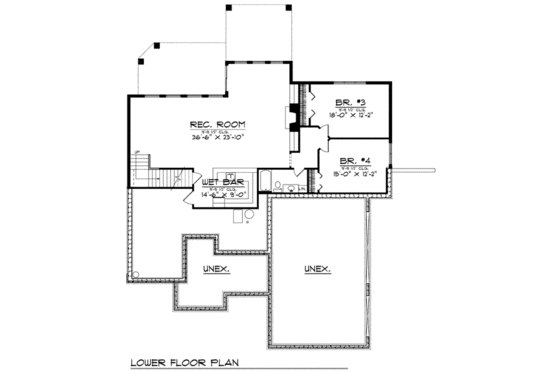 Floor Plan - Lower Floor for European House Plan #70-813 - 4 bed, 3 bath