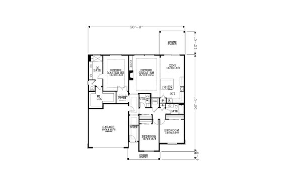 Floor Plan - Main Floor for Craftsman House Plan #53-574 - 3 bed, 2 bath