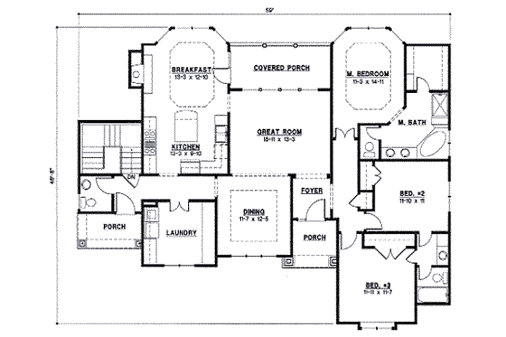 Floor Plan - Main Floor for Traditional House Plan #67-786 - 3 bed, 2 bath