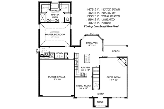Floor Plan - Main Floor for European House Plan #424-100 - 3 bed, 2.5 bath