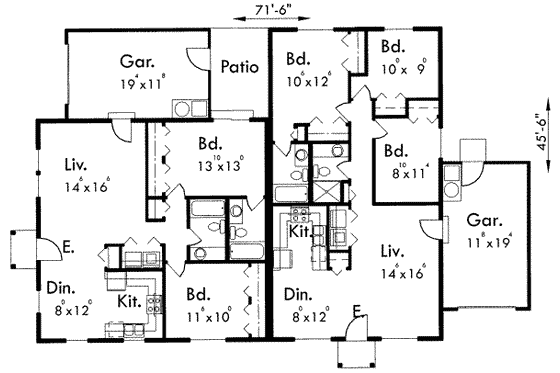 Floor Plan - Main Floor for Ranch House Plan #303-364 - 3 bed, 2 bath